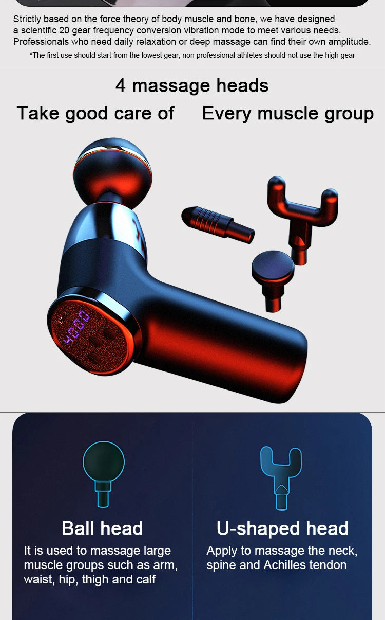 Micro Mini Fascia Gun 4 Massage Head Deep Muscle Tissue Relaxation Fitness Multi Frequency Electric USB Charging Massage Gun