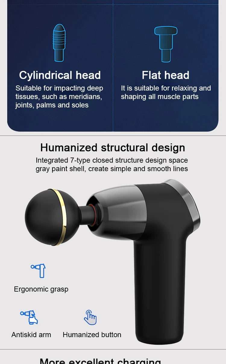 Micro Mini Fascia Gun 4 Massage Head Deep Muscle Tissue Relaxation Fitness Multi Frequency Electric USB Charging Massage Gun