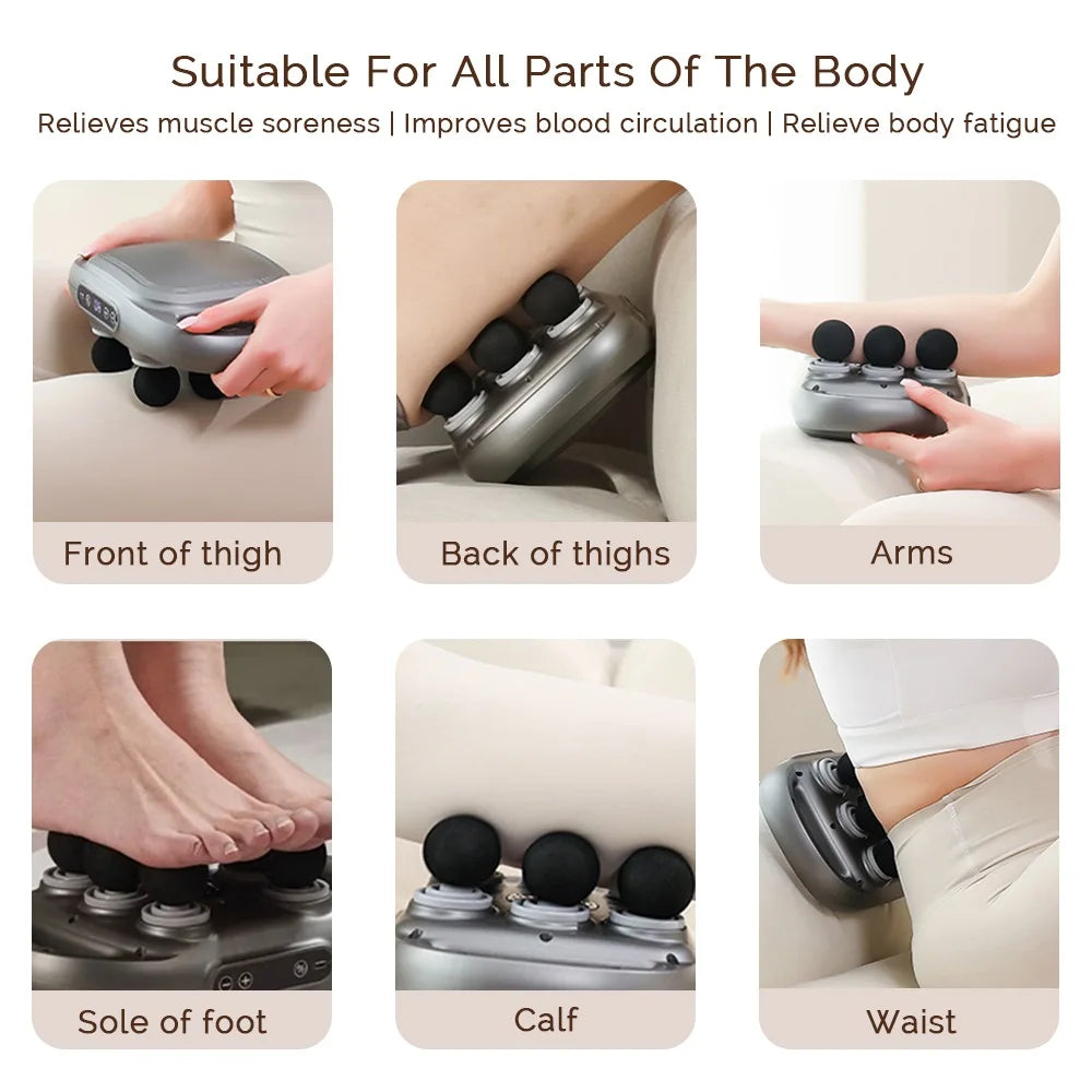 Fascia Gun Six-Head Deep Tissue Percussion Back Massager Wireless Waist Back Masajeador for Athletes Muscle Relax