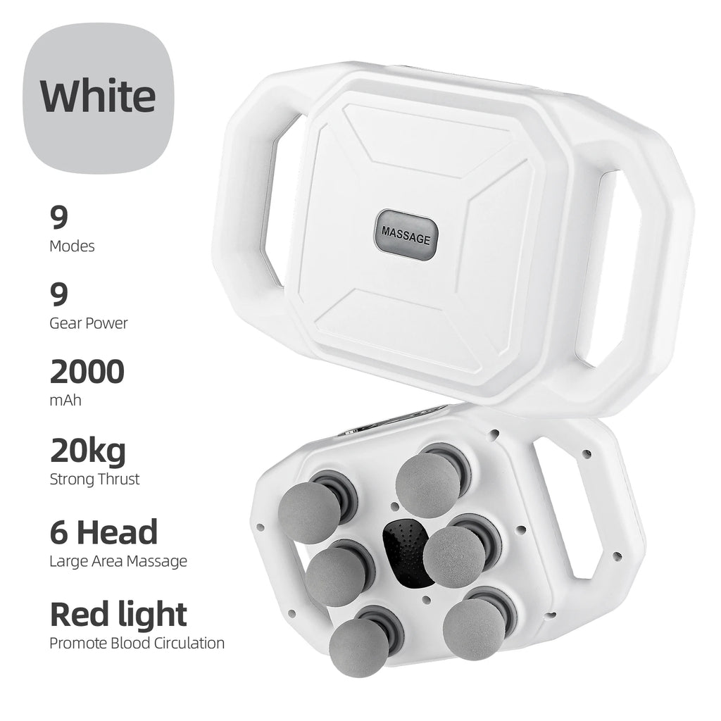 Fascia Gun Six-Head Deep Tissue Percussion Back Massager Wireless Waist Back Masajeador for Athletes Muscle Relax