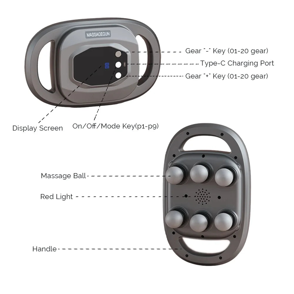 Fascia Gun Six-Head Deep Tissue Percussion Back Massager Wireless Waist Back Masajeador for Athletes Muscle Relax