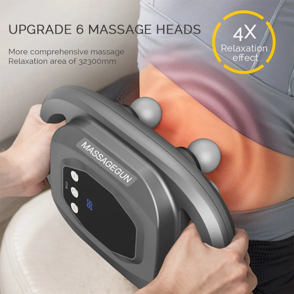 Fascia Gun Six-Head Deep Tissue Percussion Back Massager Wireless Waist Back Masajeador for Athletes Muscle Relax