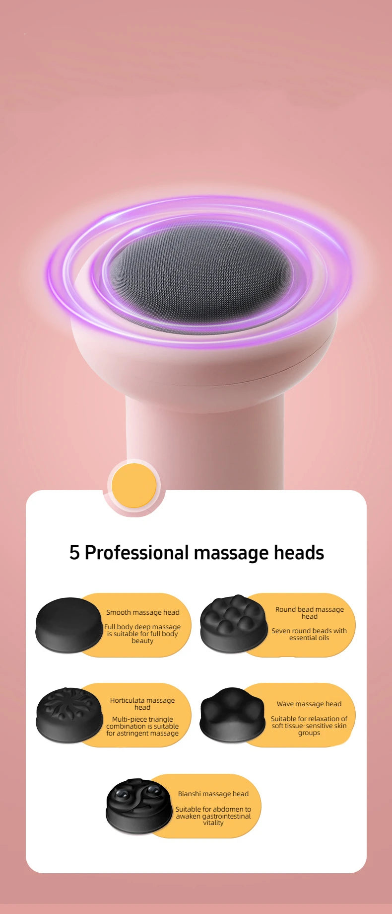Massage Gun Wireless Charging Fat Pushing Machine Handheld Portable Massage Stick Neck, Waist, Shoulder Kneading Pink White