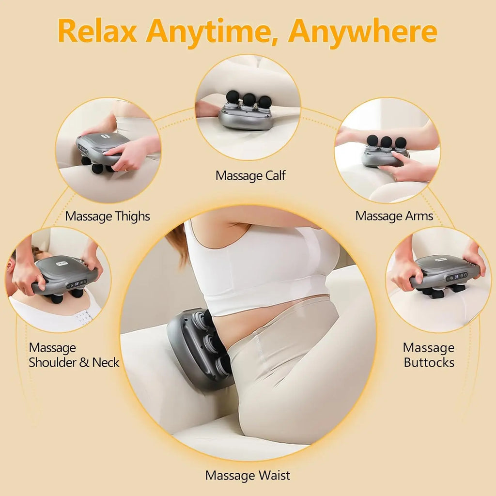 6 Head Massage Gun Deep Tissue with 9 Levels 9 Modes Electric Massager Tool Leg Arms Waist Back Buttocks Body Muscle Pain Relief