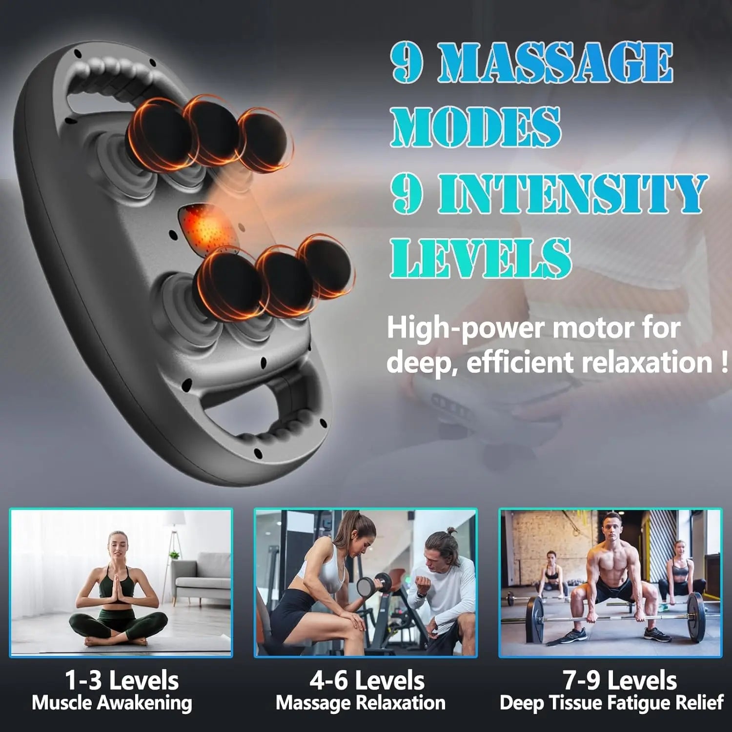 6 Head Massage Gun Deep Tissue with 9 Levels 9 Modes Electric Massager Tool Leg Arms Waist Back Buttocks Body Muscle Pain Relief