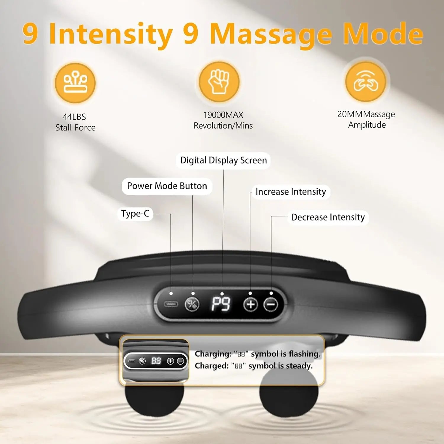 6 Head Massage Gun Deep Tissue with 9 Levels 9 Modes Electric Massager Tool Leg Arms Waist Back Buttocks Body Muscle Pain Relief
