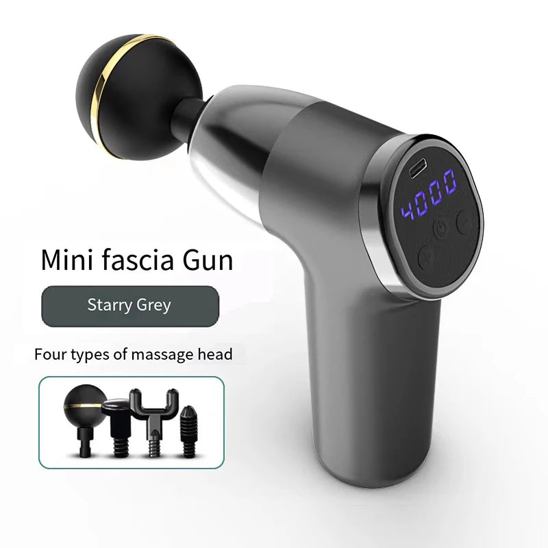 Micro Mini Fascia Gun 4 Massage Head Deep Muscle Tissue Relaxation Fitness Multi Frequency Electric USB Charging Massage Gun