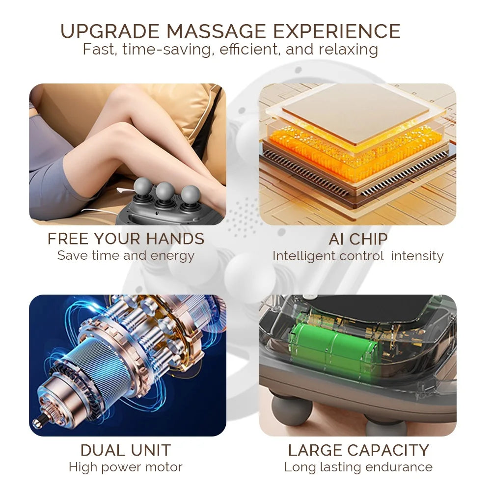 Fascia Gun Six-Head Deep Tissue Percussion Back Massager Wireless Waist Back Masajeador for Athletes Muscle Relax