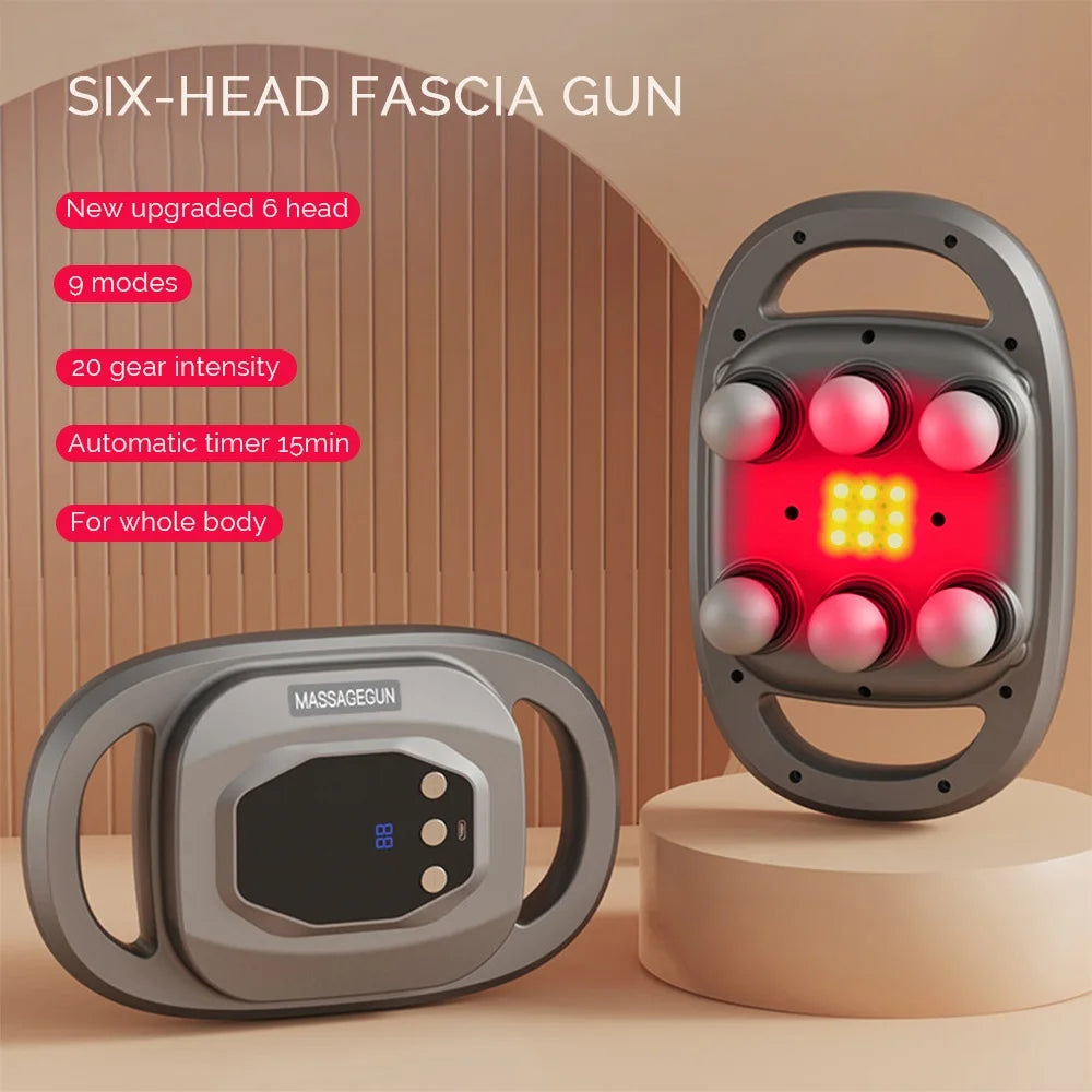 Fascia Gun Six-Head Deep Tissue Percussion Back Massager Wireless Waist Back Masajeador for Athletes Muscle Relax